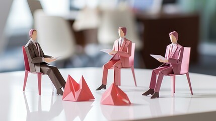 Origami team of people collaborating at the office