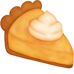 Watercolor Autumn Pumpkin Dessert. Pumpkin Pie.