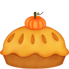 Watercolor Autumn Pumpkin Dessert. Pumpkin Pie.