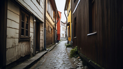 Narrow Alley with Wooden Building in Background