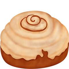 Watercolor Autumn Pumpkin Dessert. Pumpkin Cinnamon Roll.