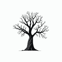 Black Branch without leaf or leaves Tree or Naked trees silhouettes. isolated in white background