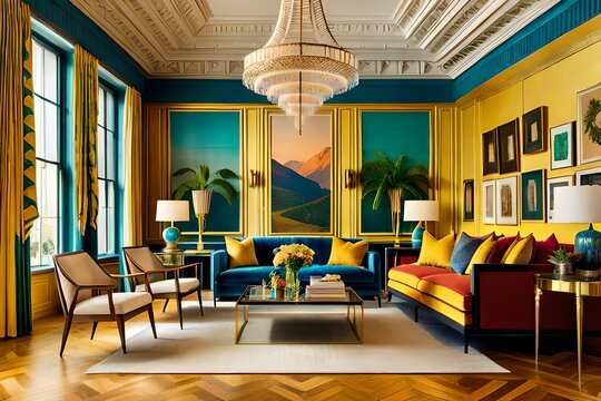 Architectural Digest photo of a maximalist yellow living room with lots of flowers and plants, golden light, hyperrealistic surrealism, award winning masterpiece with incredible details, epic stunning