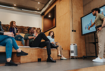 Fototapeta premium CEO businessman shows data to group of business investors