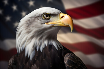 Obraz premium American bald eagle in front of a United States flag