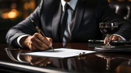 Businessman signs a document