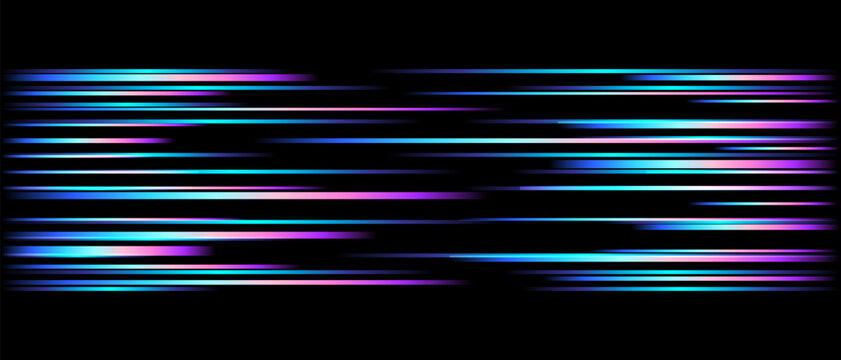 Vector speed light lines dynamic pattern colorful spectrum isolated on black background for concept of speed, technology, digital, communication, science, music