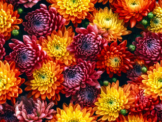 Chrysanthemum flowers seamless pattern, nature background. Generative AI