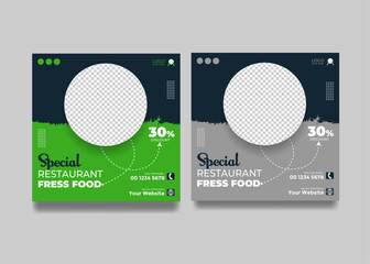 Green Fast food Delicious sale burger and restaurant fast food menu social media promotion square banner template