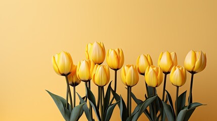 Obraz premium tulips on yellow background, copy space 