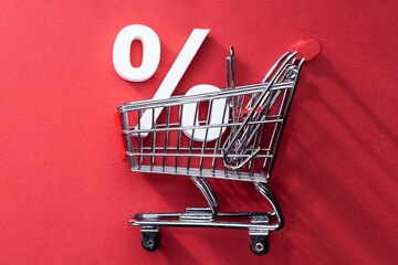 Sale Percents Falling Into Shopping Cart