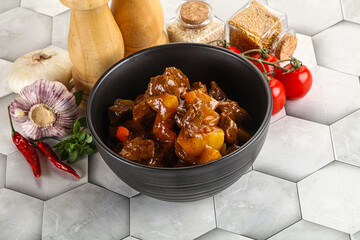 Homemade beef hungarian goulash with potato