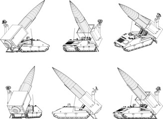 Vector illustration sketch of large size missile carrier combat vehicle design detail