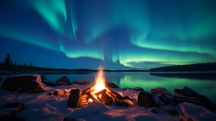 Campfire Under the Winter Night Sky