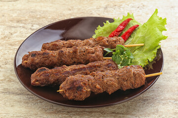 Beef kebab skewer minced meat