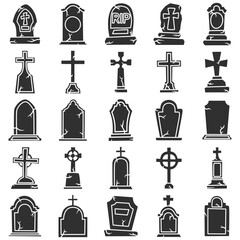 Vector collection of illustrations of tombstone silhouettes