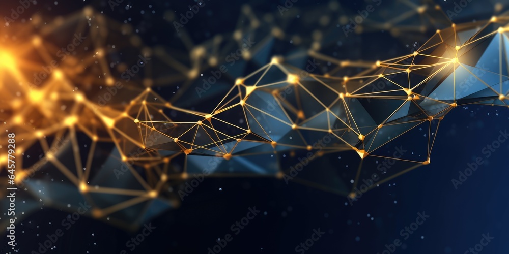 Poster 3d network connections with plexus design blue and gold color background wallpaper. generative ai im