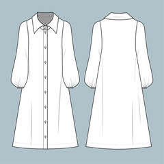 dress fashion flat technical sketch drawing template.