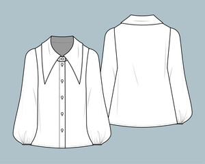 blouse fashion flat technical sketch drawing template.