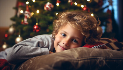 Happy kid enjoying christmas eve  and gifts