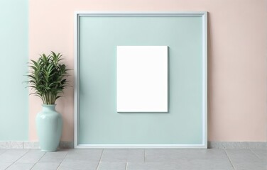 Frame on floor against a pink wall. Concept mockup.