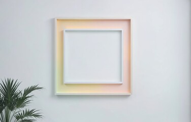 Frame with rainbow gradient, hung on a white wall. Concept mockup.