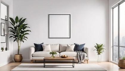 Concept Mockup. White living room with a sofa