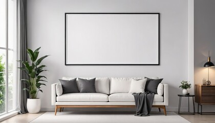 Concept Mockup. White living room with a sofa