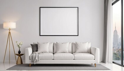 Concept Mockup. White living room with a sofa