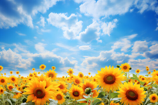 Sunflowers sunflower fields good weather wide fields background pictures.