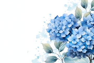 Watercolor Blue Hydrangeas on white background, wedding invitation