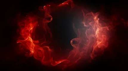 Cercles muraux Feu Smoke exploding outward from circular empty center, dramatic smoke or fog effect with red scary glowing for spooky Halloween background.