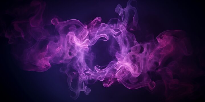 Fototapeta Smoke exploding outward from circular empty center, dramatic smoke or fog effect with purple scary glowing for spooky Halloween background.