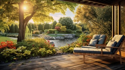 Outdoor relaxation spot with natural views, generated by AI