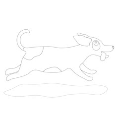 Running dog sticks out tongue coloring illustration. Collection of pets. Outline vector isolated on white background.