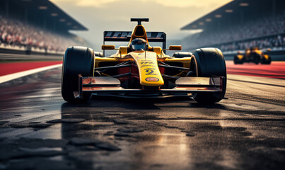 The Calm Before Speed: Race Car Poised at the Start on Asphalt Track