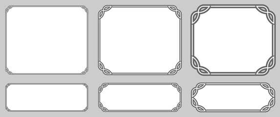 Vector grey EPS border frames. Shapes on 
grey background. Can be used for 
laser cutting, as elegant vintage web 
banners, doorplates, store signs, 
signboards, or labels