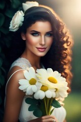 Naklejka premium portrait of a woman with flowers