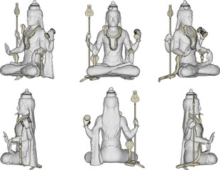 Vector sketch illustration design of statue of god shiva sitting cross-legged with trident and snake