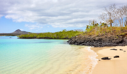 Beach on a beautiful uninhabited island, Galapagos Islands, Ecuador.