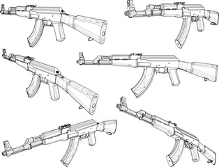 Vector sketch illustration of a long-barreled weapon automatic rifle design