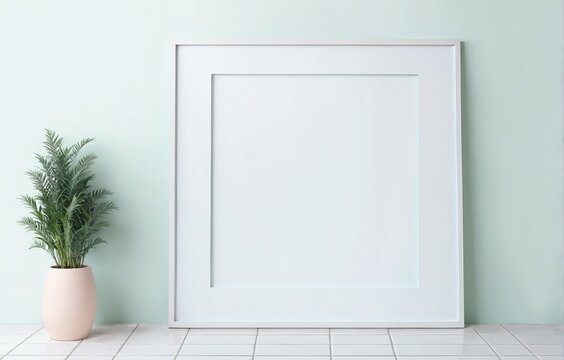 Frame on floor against a green wall. Concept mockup.