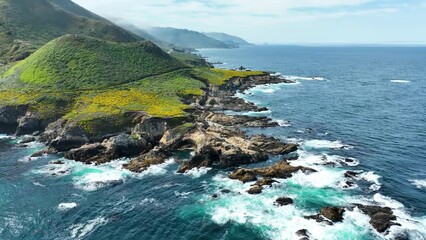 Aerial shot of the rugged coastline in south of Monterey California