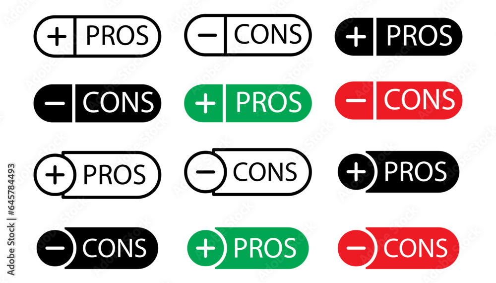 Poster pros and cons icon. advantages and disadvantages of product comparison symbol. positive and negative