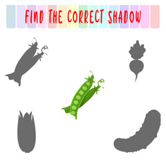 Find the correct shadow. Vegetable pea. Teaching children.