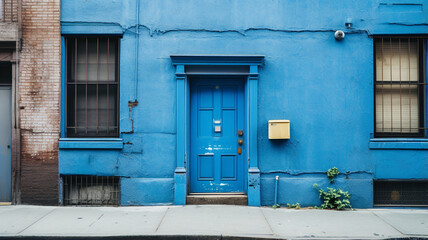 Fototapeta na wymiar High-Rise with Blue Door and Window