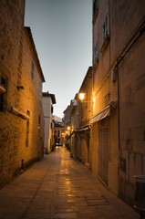 Fototapeta na wymiar narrow street at night in alcudia