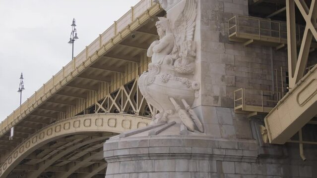 Close up details of Margaret Bridge in Budapest, Hungary. 