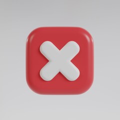 Fototapeta premium 3d Cross icon button. wrong check mark on white background. 3d render illustration.