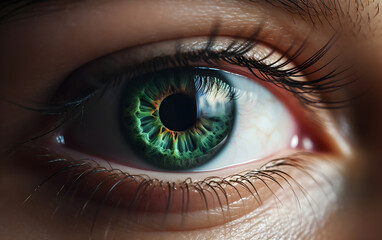 Fototapeta na wymiar Close-up of a woman's eye, Generative AI